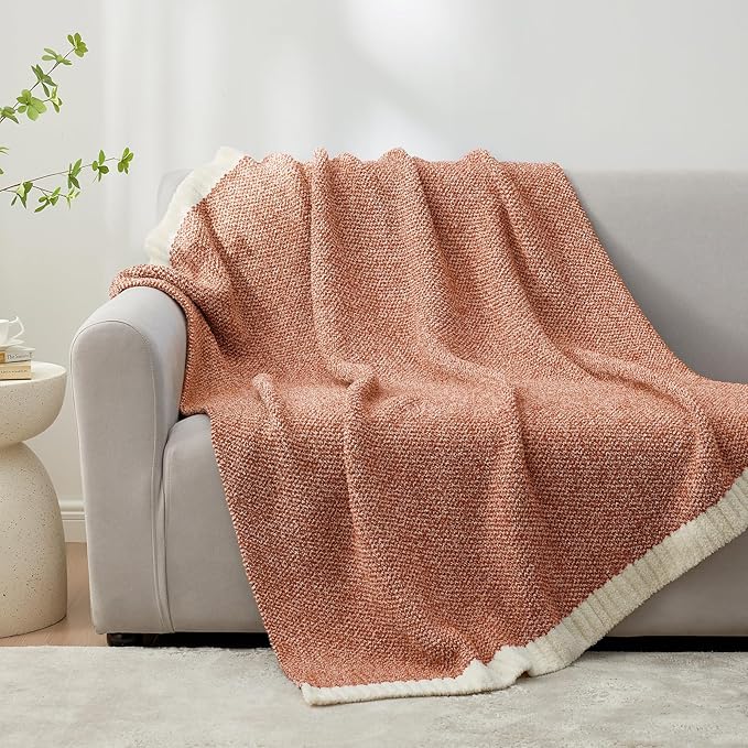 Snuggle Sac Orange Throw Blanket for Fall, Ultra Soft Warm Fall Blanket for Couch, Cozy Fuzzy Knit Microfiber Blankets and Throw Dupes for Sofa, Bed, Orange 50 x 60 inches
