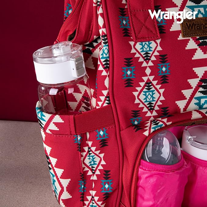 Wrangler Diaper Bag Backpack Aztec Travel Backpack Purses Western Multi-Function Baby Bags for Mom with Waterproof Insulated Pockets