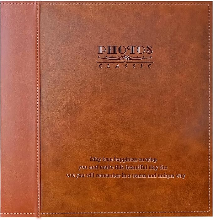 Magnetic Self-Stick Photo Album, Family Album, Leather Cover, Hand Made DIY Albums Holds 3x5, 4x6, 5x7, 6x8,8x10 Photos (Brown, Large)