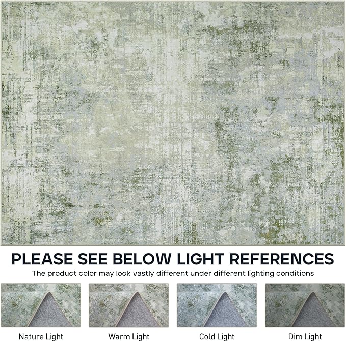 10x14 Area Rugs Large Living Room Rug Washable: Modern Abstract Rug Indoor Modern Carpet Non Slip for Dining Room Bedroom Nursery Home Office Green