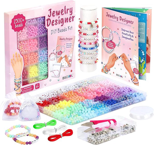 BSCOOL - Jewelry Designer DIY Beads Kit, 2500+ Beads, Friendship Bracelet Making Kit, Jewelry Making Kit for Girls Age 5 and Up. Complete Set with Charms. Instructions Guide Included