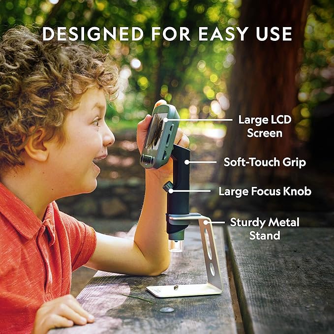 National Geographic Digital Microscope for Kids – 40-Piece Handheld Microscope, Lightweight, Portable, Capture 1080p Photos & Video on Micro SD Card, Tilting 4.3-Inch LCD Screen, 800x Magnification