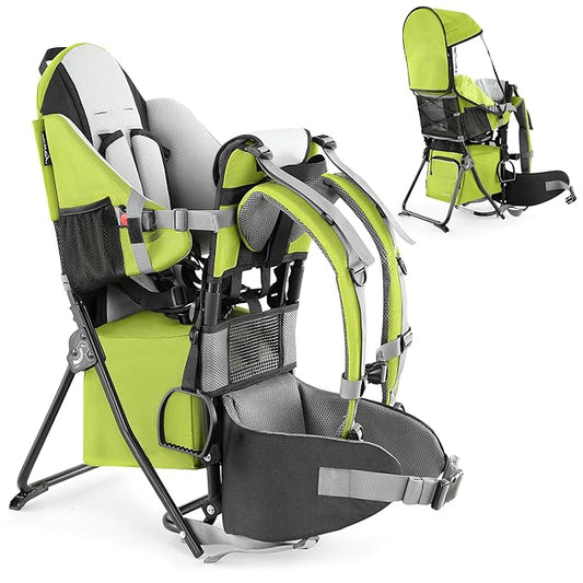 besrey Baby Backpack Carrier, Toddler Hiking Backpack with Safety 3-Height Seat, Adjustable Straps&Waist Belt, Foldable Frame Lightweight Large Capacity Child Carrier for Hiking (Green)