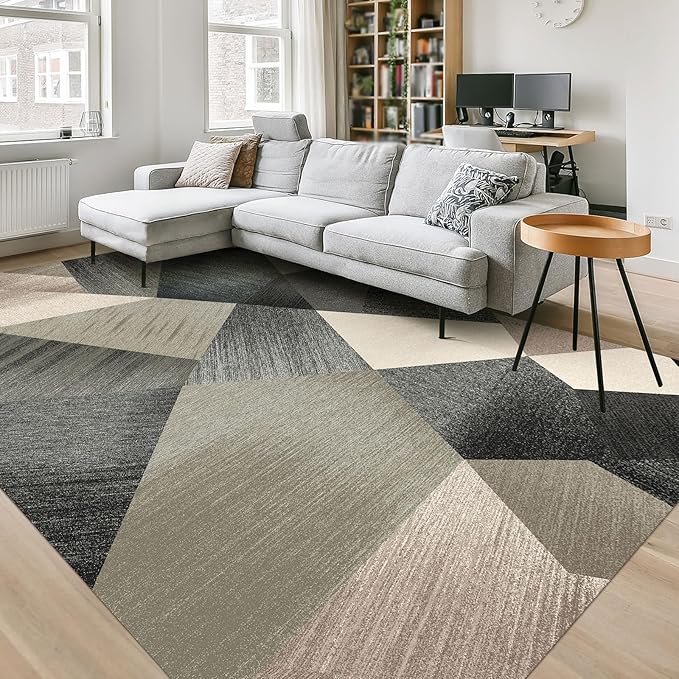 HOMFINE Washable Modern Area Rug - Geometric Style 10x14 Rugs for Living Room, Bedroom, Machine Washable Rug Soft Non Slip Non Shedding Area Rug - Green, 10'x14'