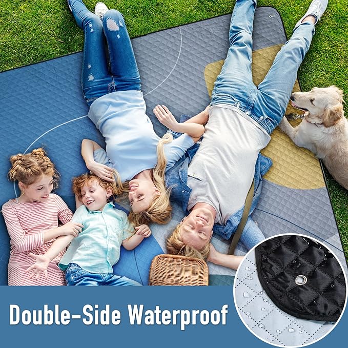 PY SUPER MODE Picnic Blankets Extra Large, Waterproof Foldable Outdoor Beach Blanket Oversized 83x79” Sandproof, 3-Layer Picnic Mat for Camping, Hiking, Travel, Park, Concerts(Abstract Blue)