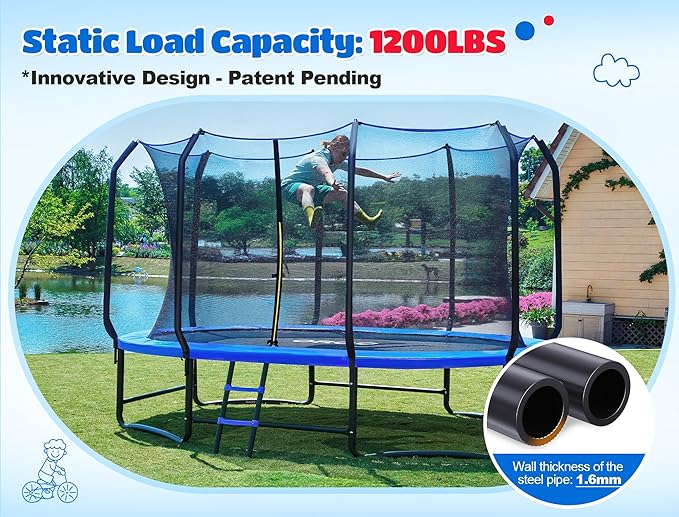 ORCC 8 x 13 FT Oval Outdoor Trampoline with Safety Net - Recreational Gymnastics Trampoline for Kids, 1200LBS Capacity, Heavy-Duty Galvanized Steel Frame