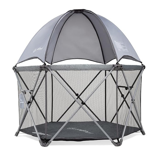 Baby Delight Go with Me Eclipse Deluxe Portable Playard | Playpen | Sun Canopy | Indoor and Outdoor | Ultra Padded Nylon Floor | Elephant Grey