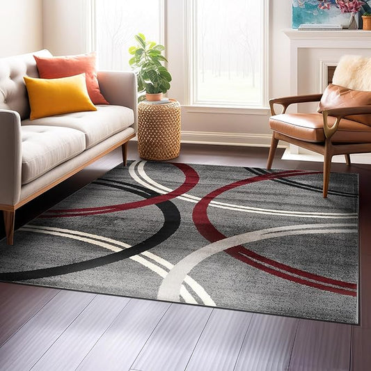 Rugshop Modern Wavy Circles Design Square Area Rug 6'6" x 6'6" Red