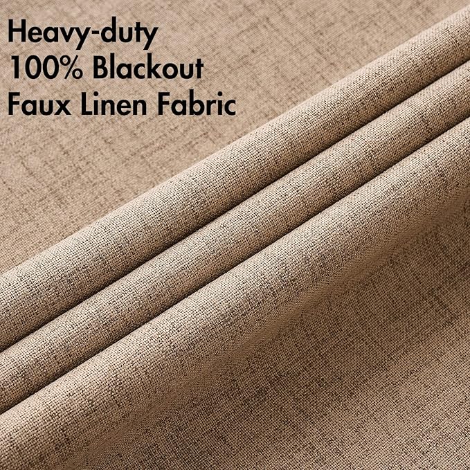 MIULEE 100% Blackout Linen Textured Curtains for Bedroom Solid Thermal Insulated Copper Brown Grommet Room Darkening Curtains & Drapes Luxury Decor for Living Room Nursery 42 x 63 Inch (2 Panels)