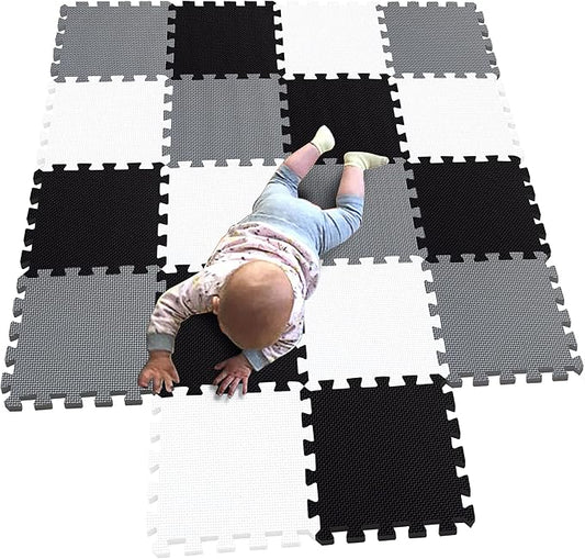 MQIAOHAM® 18 Pieces Puzzle Play Mats, Soft Baby Play Mat, Kids Interlocking Foam Floor Tiles, Toddlers Carpet Playmats G301018-101104112