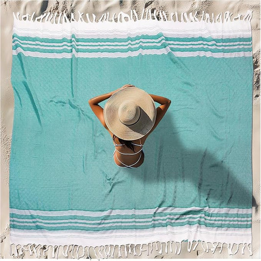 Oversized Turkish Beach Towel Blanket XXL Cotton Sandproof Towels Boho Woven Extra Large Big Sand Free Giant Throw Thick Blankets Huge Quilt XL Picnic Camping Necessities Cloud For Adult Gifts Teal