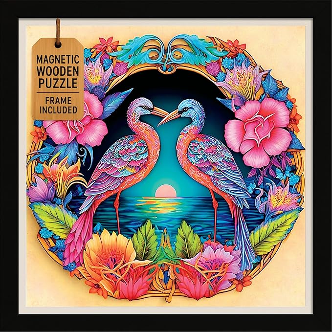 Magnetic Wooden Jigsaw Puzzles with Frame - Wooden Animal Puzzle for Adults 200 Piece - Rompecabezas para Adultos - Living Room Wall Decoration - Original Christmas Birthday Gift (Romantic Birds)