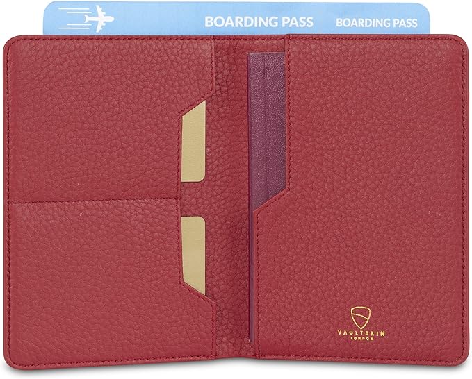 Vaultskin Leather Passport Holder, Slim RFID Blocking Travel Wallet for Men and Women, Fits Passport, Credit Cards, ID, Cash, Passport Cover Ideal Travel Accessories with Gift Box (Kensington)