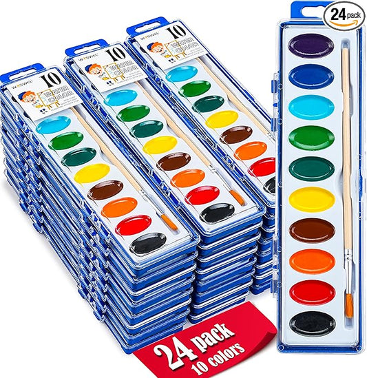 Watercolor Paint Set, Washable paint 10 Colors, 24 Sets with Brush Watercolor Paint Set