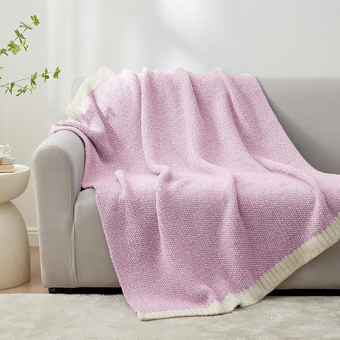 Snuggle Sac Light Purple Throw Blanket for Couch, Super Soft Warm Lavender Blankets Cozy Knit Fuzzy Plush Lightweight Throws for Sofa, Bed,Living Room, Heather Lilac, 50x60 inches