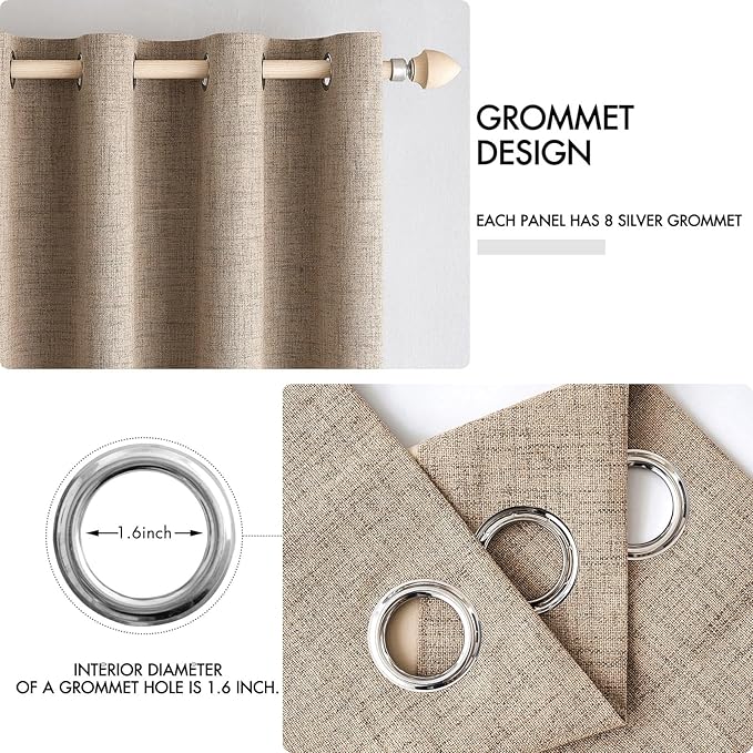 MIULEE 100% Blackout Linen Textured Curtains for Bedroom Solid Thermal Insulated Copper Brown Grommet Room Darkening Curtains & Drapes Luxury Decor for Living Room Nursery 52 x 84 Inch (2 Panels)