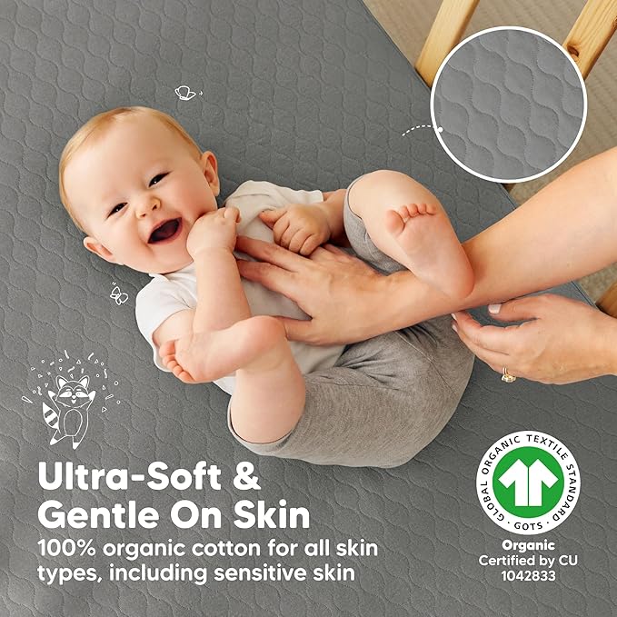 Waterproof Crib Mattress Protector Cover Fitted - 2-Pack Quiet Baby Crib Mattress Pad Sheets, 52" x 28" Soft Quilted Cotton Baby Sheet, Machine Washable, Easy Fit, Durable (Granite/Mavy)