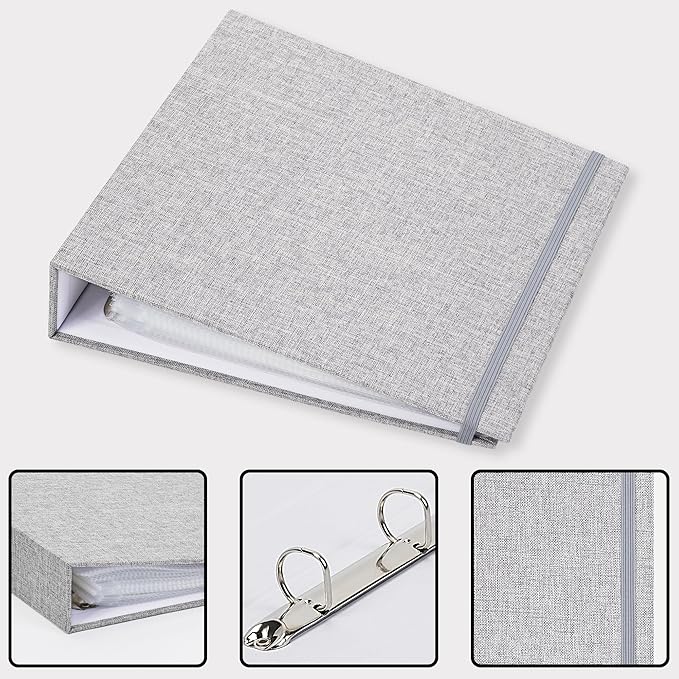 Vienrose Linen 3-Ring Photo Album Holds 190 Photos, 160 4x6 Photos and 30 6x8 Pictures, Picture Album with Multiple Size Pockets, Memory Book for Family Wedding Anniversary Baby, Grey