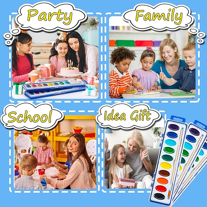 Watercolor Paint Set, Washable paint 10 Colors, 24 Sets with Brush Watercolor Paint Set