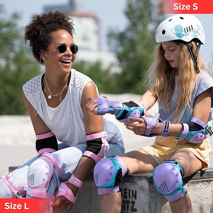 SKATEWIZ Skateboard Pads Protective Gear Set for Kids - Smash - Roller Skate Pads [6pc] - Elbow Pads Roller Derby and Knee Pads Kids Skating with Wrist Guards for Kids and Adults