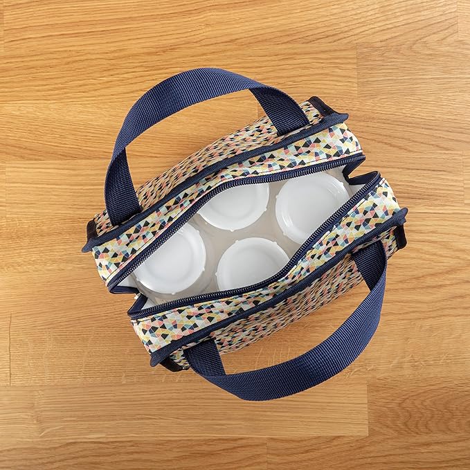 Dr. Brown's Fold & Freeze Bottle Tote, Travel Baby Bottle Insulated Cooler Bag, Store Up to 6 Baby Bottles, Geometric Multicolor, BPA Free