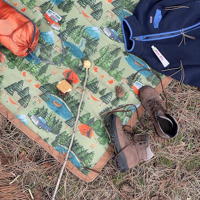 Little Unicorn 5'x7' Outdoor Family Picnic & Beach Blanket | Durable & Water-Resistant Fabric | Compact Fold & Easily Wipes Clean | Zipper Pocket (Camp)