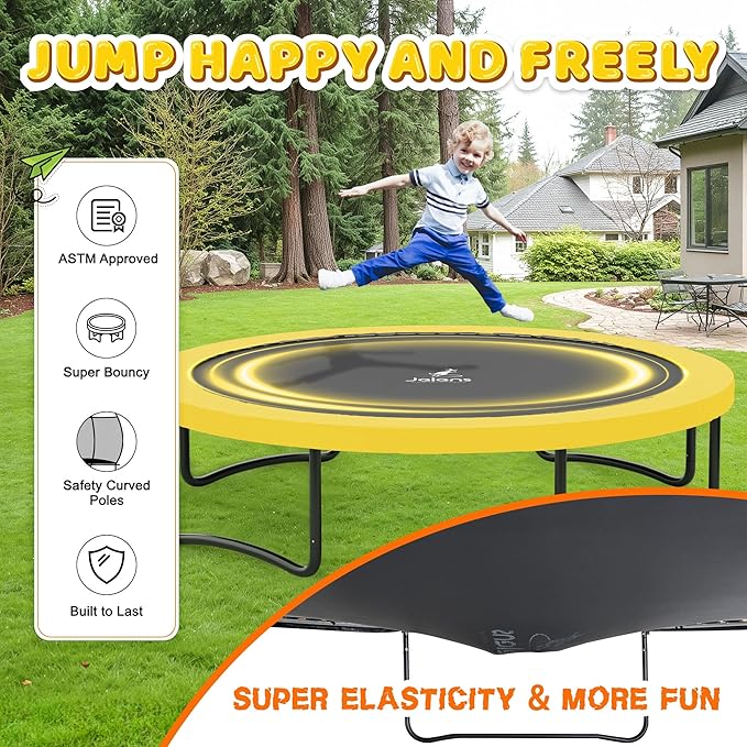 Trampoline 8FT 10FT 12FT 14FT 16FT, Recreational Trampolines with Enclosure Net and Ladder, Outdoor Anti-Rust Trampolines for Kids and Adults, ASTM Approved