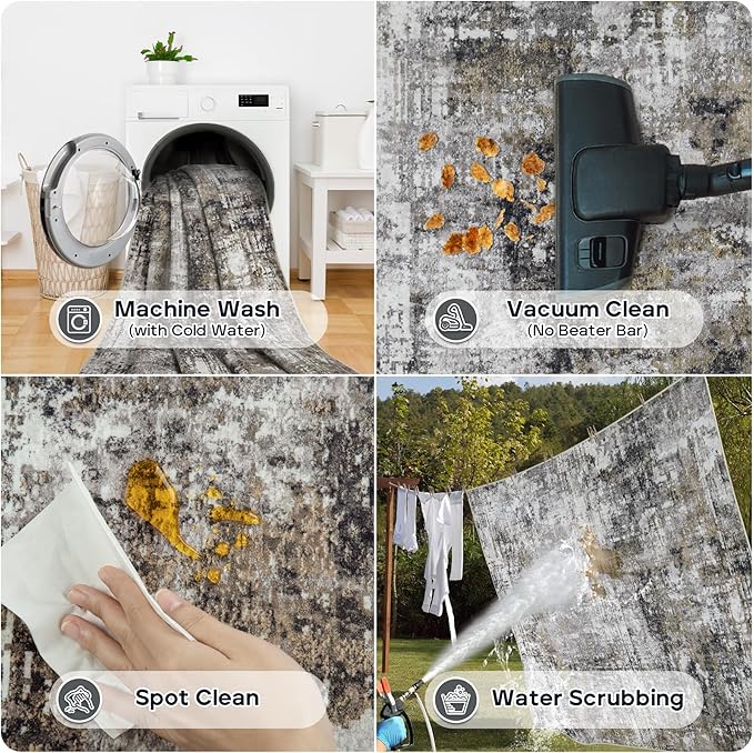 8x10 Area Rugs for Living Room Rug Washable: Modern Large Rug for Dining Room Bedroom Carpet Non Slip 8 by 10 Indoor Abstract Nursery Home Office Black Gold