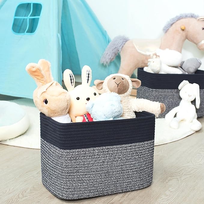 MINTWOOD Design 3-Pack Storage Baskets for Shelves, Playroom and Classroom, Book Basket, Decorative Storage Cube Bins, Woven Closet Organizers, Pantry and Shoe Organizer, Navy Blue