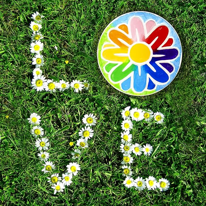 Creative Roots Mosaic Flower Garden Stepping Stone Kit, Includes 7-Inch Ceramic Stone & 6 Vibrant Paints, DIY Stepping Stone Kit for Kids Ages 6+