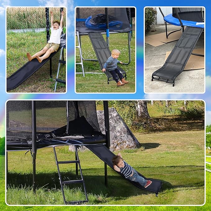 Trampoline Slide, 10FT 12FT 14FT 15FT 16FT Trampoline Universal Slides, Trampoline Accessories with Cushioning Effect, Suitable for Children to Climb Up and Slide Down, Safety Slider (Silver)