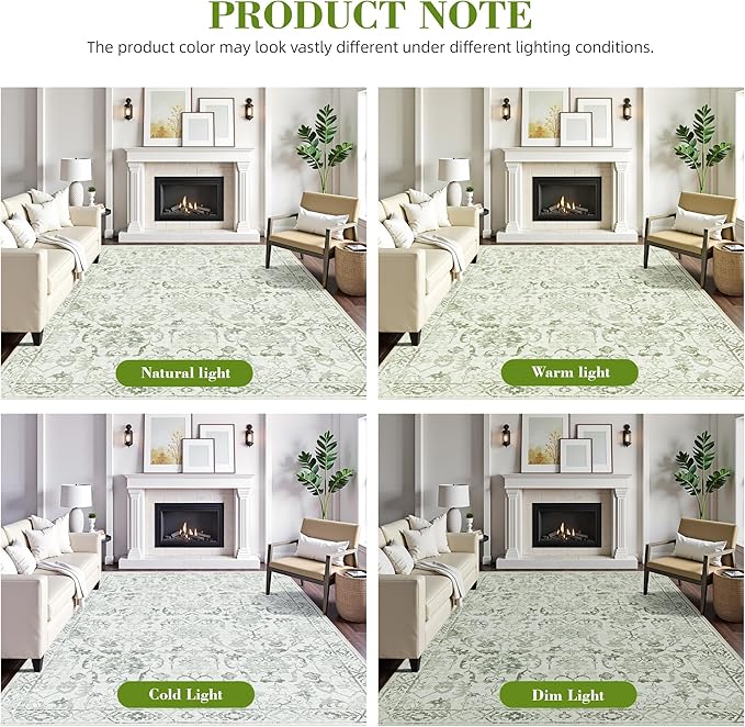 Sage Small Area Rug 2x3 Throw Rug for Entryway Bathroom Kitchen, Non-Slip Low-Pile Washable Distressed Modern Boho Floor Carpet for Laundry Room, Indoor Washstand Vanity Front Mat 24x36 Inch