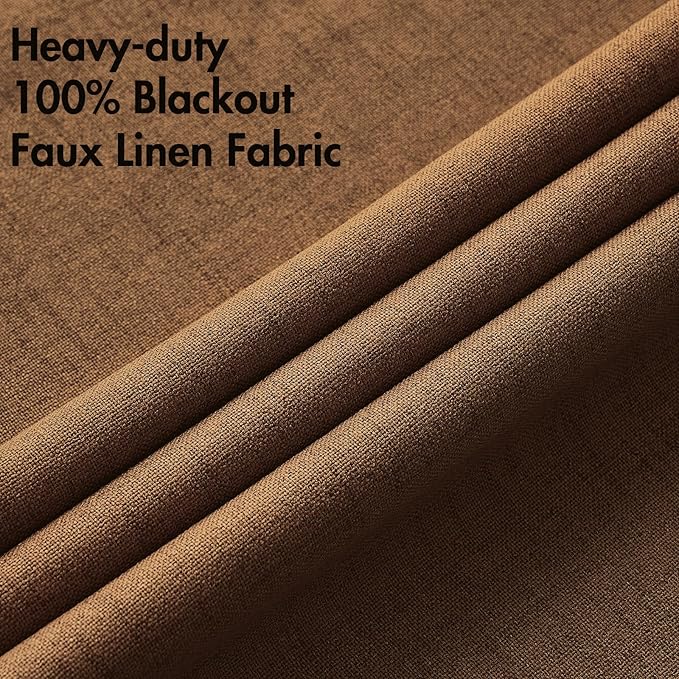 MIULEE 100% Blackout Linen Curtains for Bedroom Thermal Insulated Brown Grommet Room Darkening Curtains & Drapes Fall Decor for Living Room Nursery 52 x 96 Inch (2 Panels)