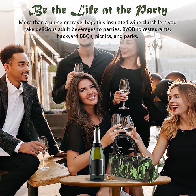 Wine Clutch Bag (Thermal Insulated) Trendy Women's Carry Tote | Holds Red & White 750mL Bottles | Trendy Fashion | Incl. Portable Waiter-Style Corkscrew