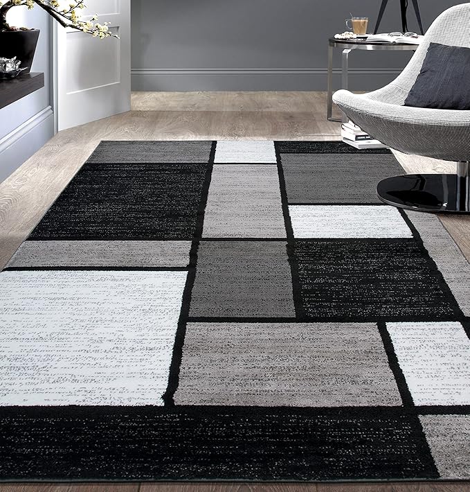 Rugshop Contemporary Modern Boxes for Home Office,Living Room,Bedroom,Kitchen Non-Shedding Area Rug 7' 10" X 10' 2" Gray