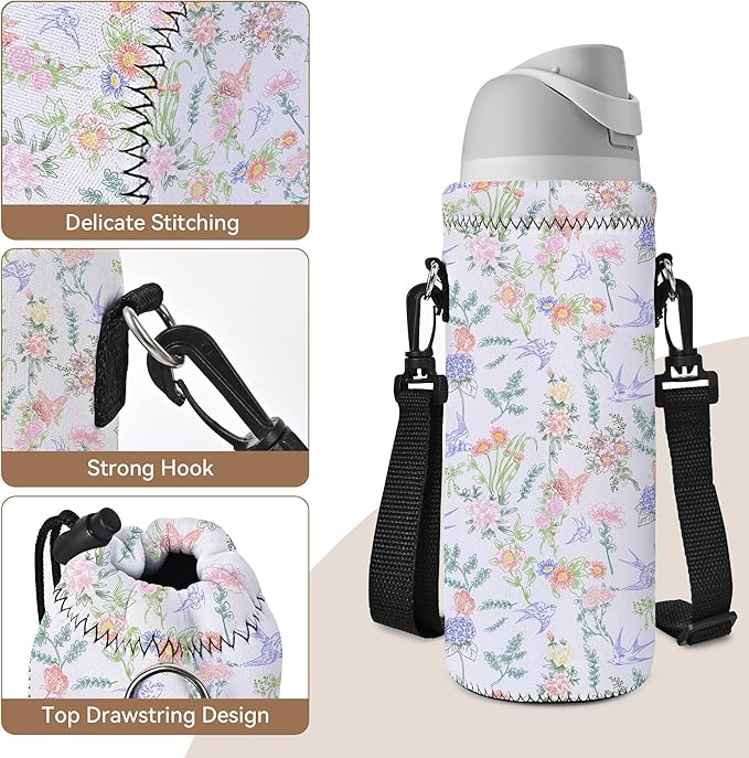 RICHEN Neoprene Water Bottle Carrier Bag with Adjustable Shoulder Strap,Insulated Water Bottle Cover for Stainless Steel/Glass/Plastic Bottles