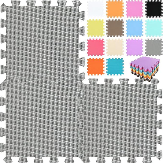qqpp EVA Rubber 18 Tiles Interlocking Puzzle Foam Floor Mats - Baby Play Mat for Playing | Exercise Mat for Home Workout. Gray. QC-Lb18N