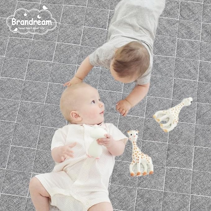 Brandream Gender Neutral Baby Crib Bedding Set 3 Pieces 100% Cotton Like Linen Supersoft Classic Quilted Plaid Design Boho Bohemian Farmhouse Chic Nursery Decor (Gray)