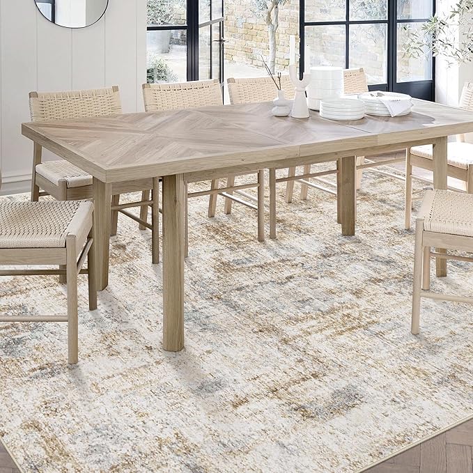 Area Rugs 5x7 Living Room: Washable Rug Modern Abstract Rugs Soft Non Slip Neutral Rug Stain Resistant Indoor Carpet for Bedroom Kitchen Dining Room Nursery Home Office Rugs(Blue Brown,5'x7')