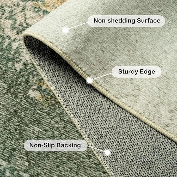 Washable Runner Rug, 2x6 Kitchen Rugs Green Long Runner Rugs with Rubber Backing, Abstract Non-Slip Carpet Runners for Hallways, Kitchen, Bedroom, Laundry, Entrance