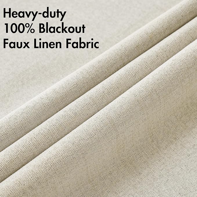 MIULEE 100% Blackout Linen Textured Curtains for Bedroom Solid Thermal Insulated Cream Grommet Room Darkening Curtains & Drapes Luxury Decor for Living Room Nursery 42 x 90 Inch (2 Panels)