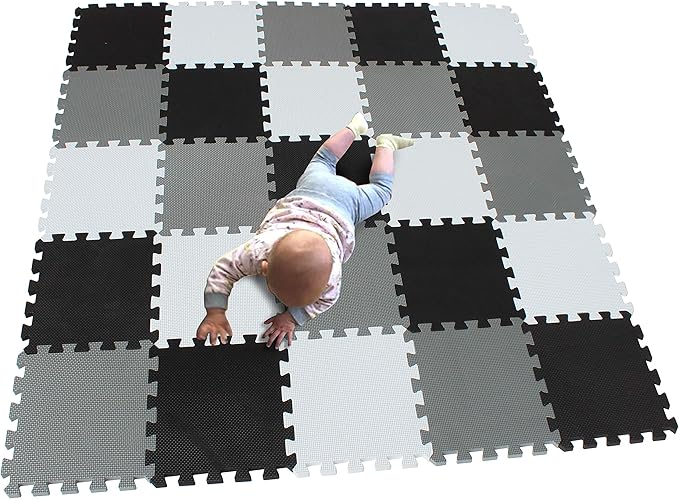 MQIAOHAM® 25 Pieces Puzzle Play Mats, Soft Baby Play Mat, Kids Interlocking Foam Floor Tiles, Toddlers Carpet Playmats G301025-101104112