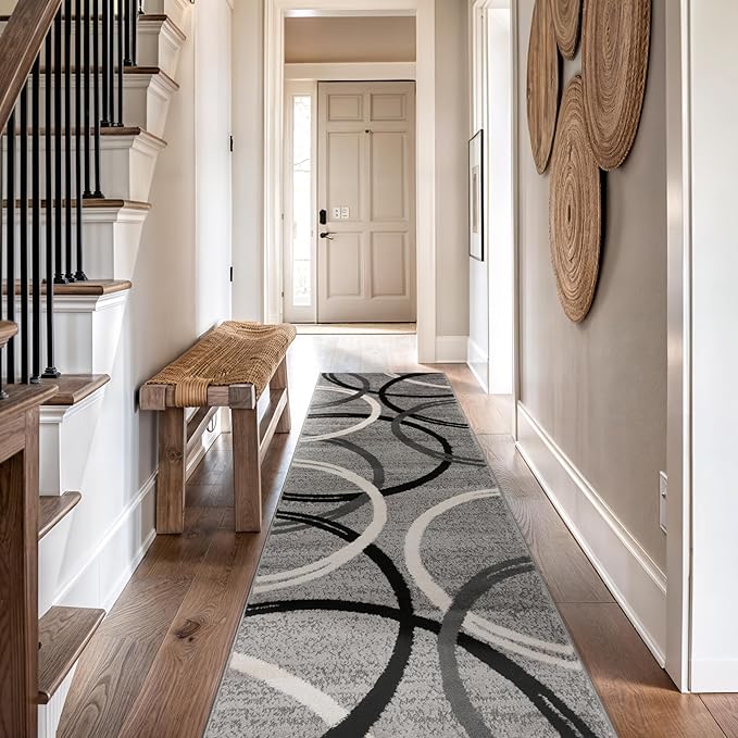 Rugshop Modern Wavy Circles Design Runner Rug 2'7" x 8' Gray