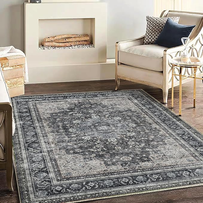 Area Rug 5'x7' Washable Rug Traditional Floor Cover Thin Retro Kitchen Indoor Distressed Non Slip Carpet for Living Room Bedroom Dining Room