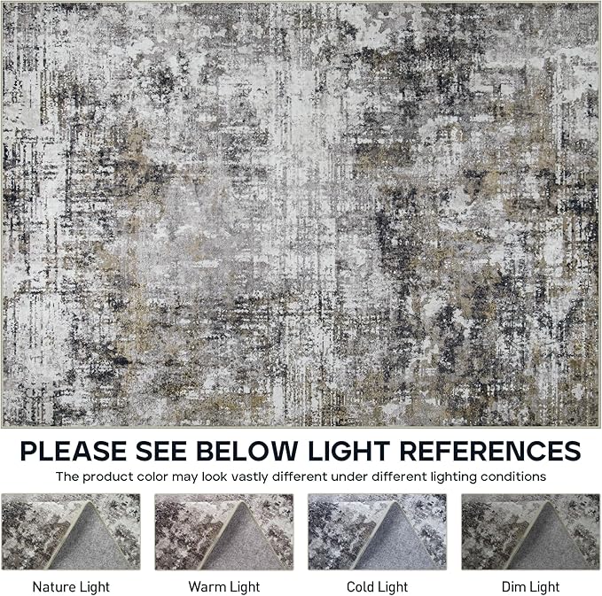 8x10 Area Rugs for Living Room Rug Washable: Modern Large Rug for Dining Room Bedroom Carpet Non Slip 8 by 10 Indoor Abstract Nursery Home Office Black Gold