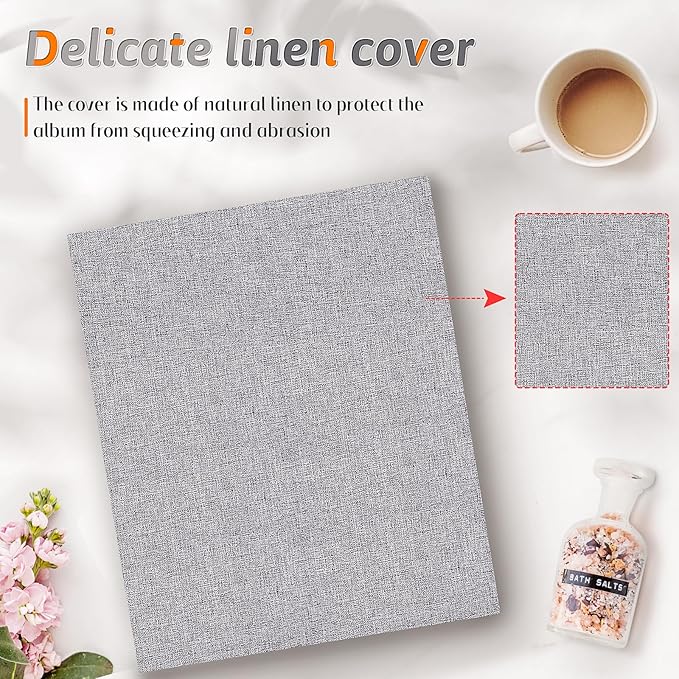 Popotop Photo Album 4x6 200 Pockets for Wedding Gifts,Linen Hardcover Picture Albums for Family Anniversary Baby Vacation Pictures