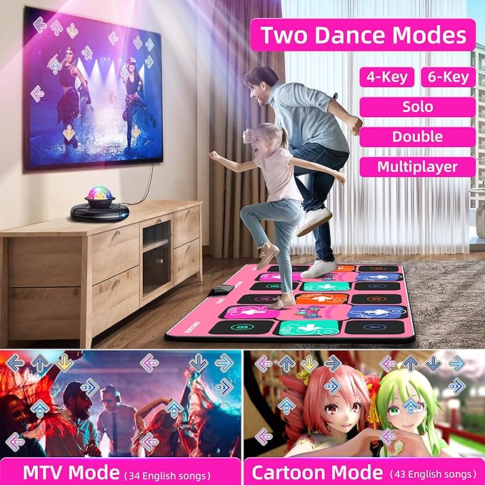 FWFX Dance Mat for Kids & Adults, Wireless Electronic Music Dancing Game for TV, 2-Player Video Game, Active Indoor Games for Family Parties & Basement Fun - Birthday for Boys, Girls