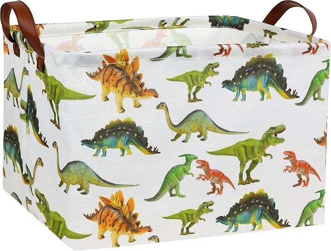 HIYAGON Rectangular Dinosaur Basket Baby Kids Storage Basket for Boys Cute Toy Box Bin Organizer Book Shelf Dinosaur Room Decor(Toy Dinosaur)