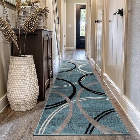 Rugshop Modern Wavy Circles Design Runner Rug 2'7" x 12' Blue