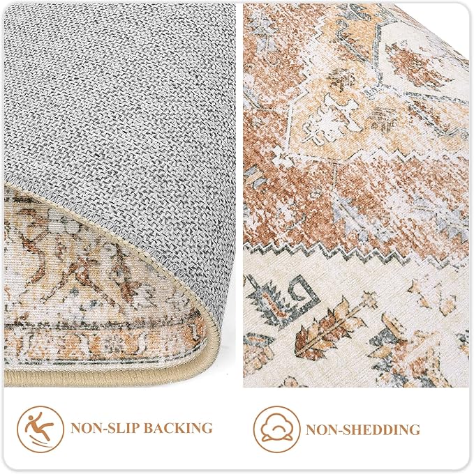 Lahome Boho Washable Rug Runner - 2x7 Non-Slip Runners Rugs for Hallways Non-Shedding Lightweight Runners for Kitchen, Oriental Distressed Print Indoor Carpet Runner for Entrance Bathroom Laundry Room